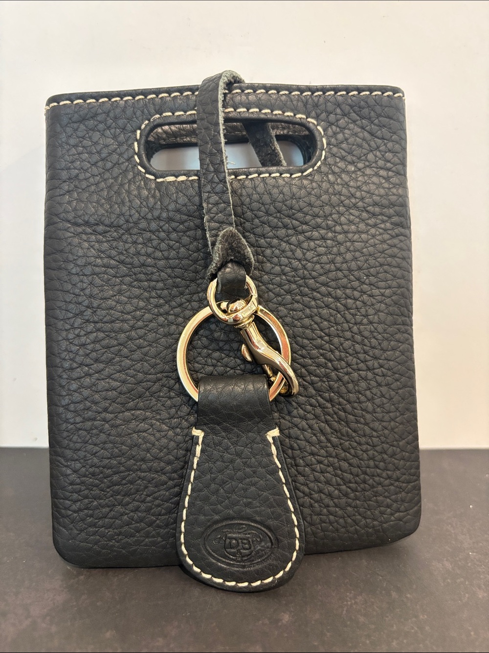 Vintage Dooney & Bourke Black Pebbled Leather Key Clochette Case Fob Pouch